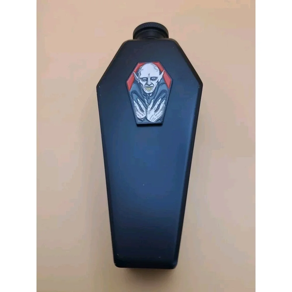 Gothic Hip Pocket Flask Metal Black With Dracula Medallion Coffin Flask